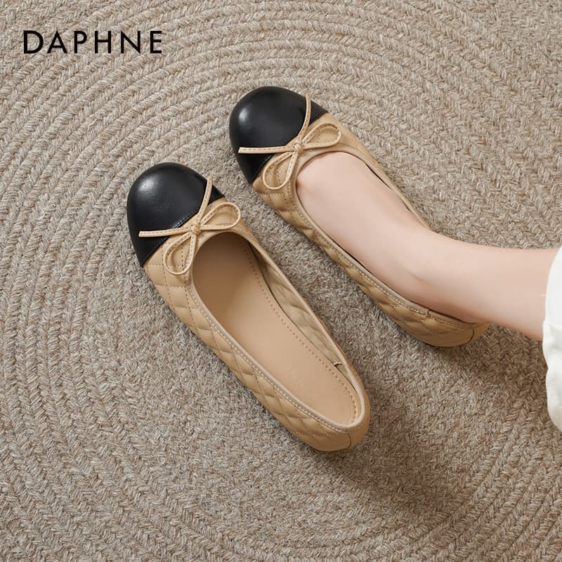 Тапочки DAPHNE Женская Повседневная Обувь Без Подкладки Низкий Топ Абрикос Вдохновленный CHANEL 1 см Каблук Женская - изображение 4