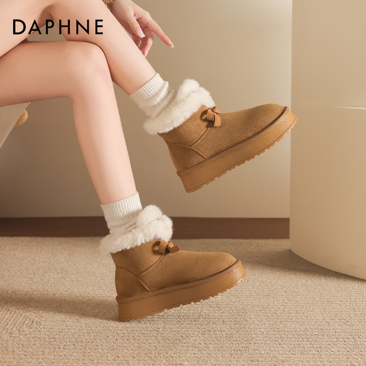 Ботинки зимние DAPHNE Ткань Принцесса С бантом Утолщенная и с флисовой подкладкой Термостойкая Противоскользящая Утепленная обувь - изображение 3