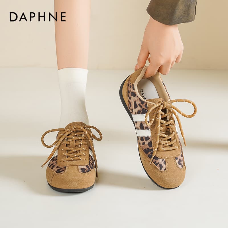 Кроссовки DAPHNE Кеды немецкой армии (GAT) Низкий Топ Коричневый [Леопардовый принт Пэчворк 1,5 см] Женские - изображение 6