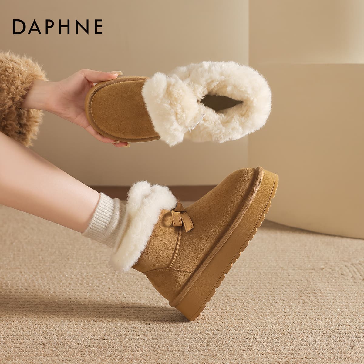 Ботинки зимние DAPHNE Ткань Принцесса С бантом Утолщенная и с флисовой подкладкой Термостойкая Противоскользящая Утепленная обувь - изображение 6