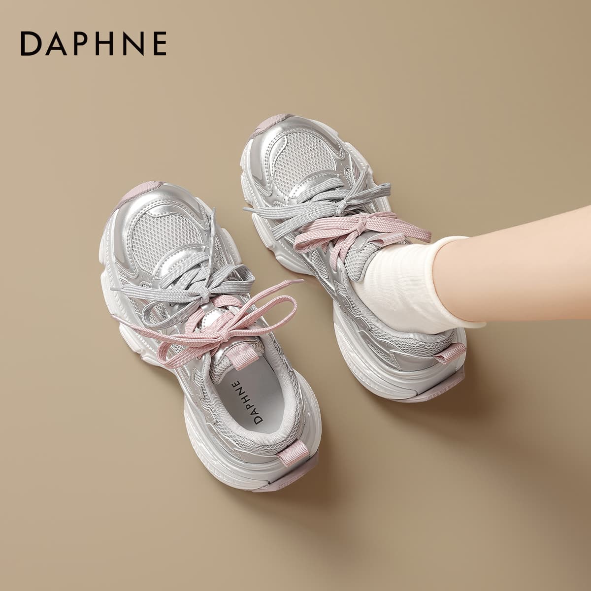 Кроссовки DAPHNE Массивные кроссовки Low Топ Серебристo-розовый Женские - изображение 5