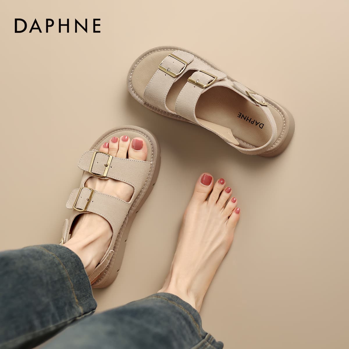 Шлёпанцы DAPHNE Сандалии из коровьей кожи с одним ремешком и шнуровкой женские - изображение 7