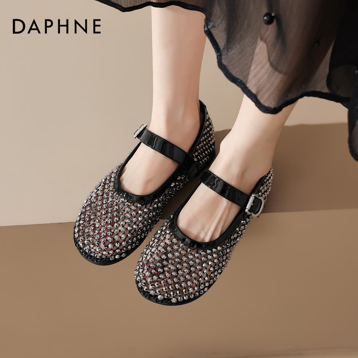 DAPHNE Синтетическая кожа текстиль грубый каблук туфли Мэри Джейн женские - изображение 7