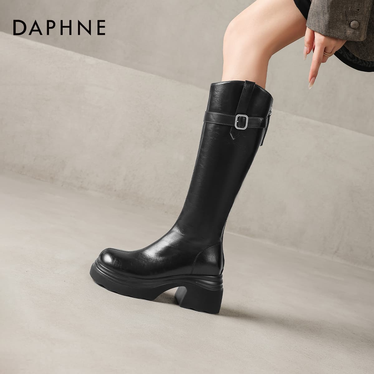 Ботинки DAPHNE Колено High Ботинки Черный Женские - изображение 6