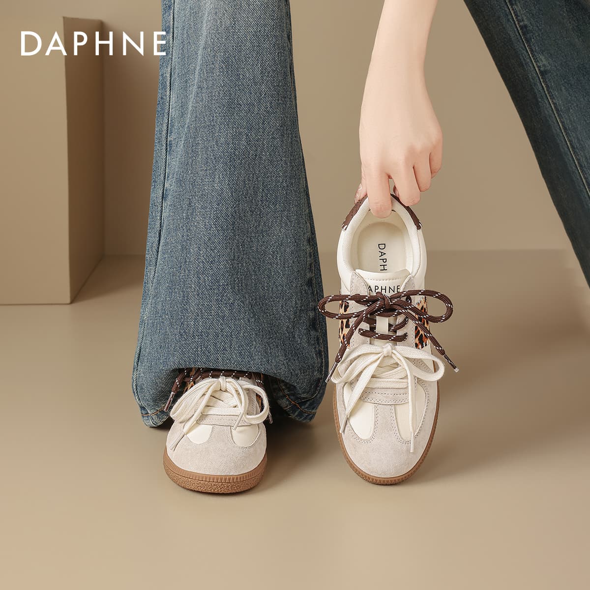 Кроссовки DAPHNE Кеды немецкой армии (GAT) Low Топ Бежевый Леопардовый принт Женские - изображение 7