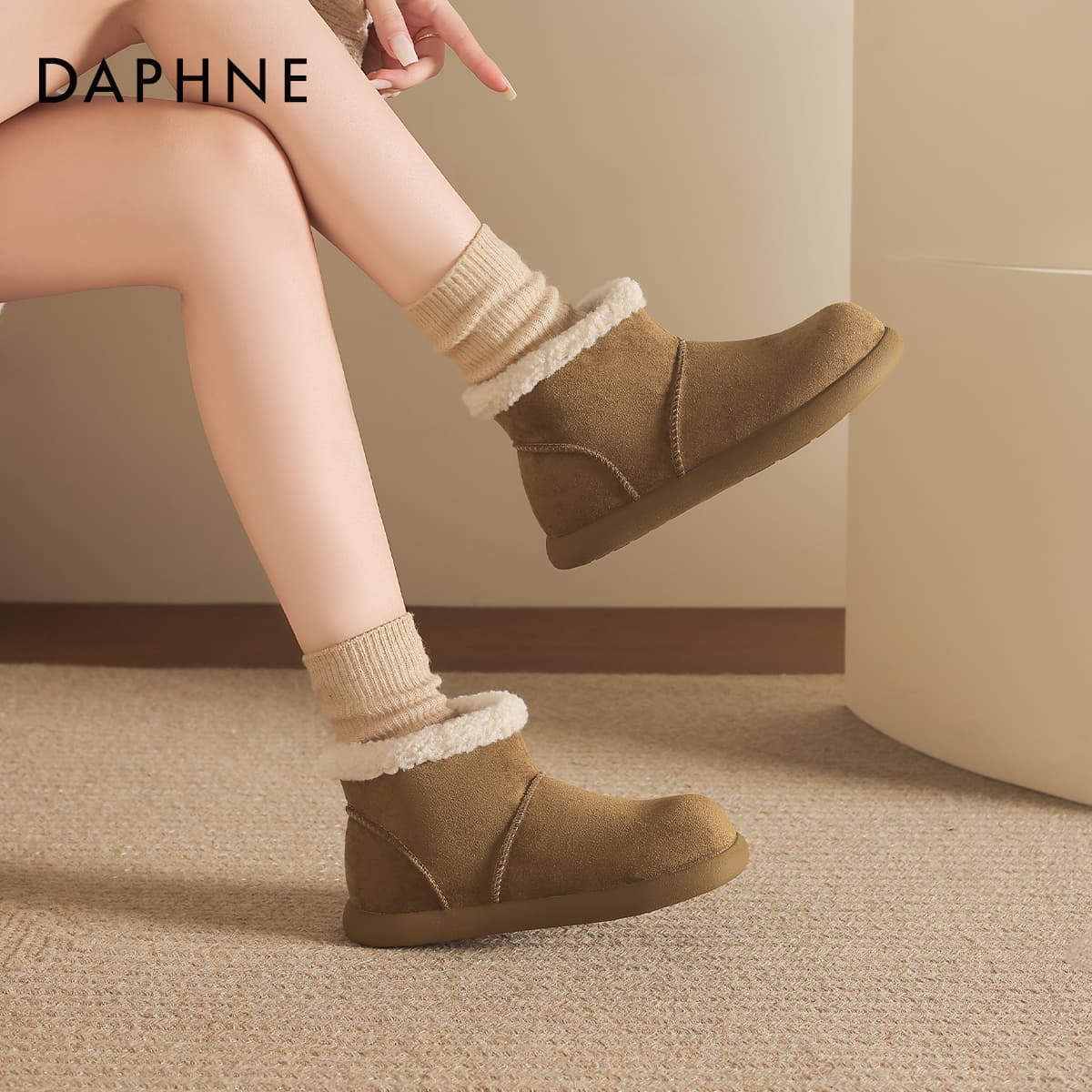 Ботинки зимние DAPHNE Ткань Стиль Майярд Однотонный Утолщенный и с Флисовой Подкладкой Термический Флис Обувь 11,5 см Снежные Ботинки - изображение 5