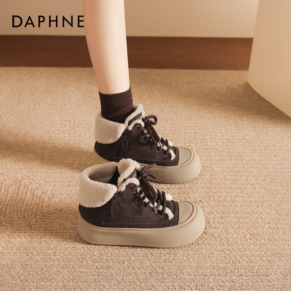 Ботинки зимние DAPHNE Ткань Американский Винтаж Утолщенный и с Флисовой Подкладкой Термический Универсальный Скейтборд Кроссовки 12 см - изображение 4