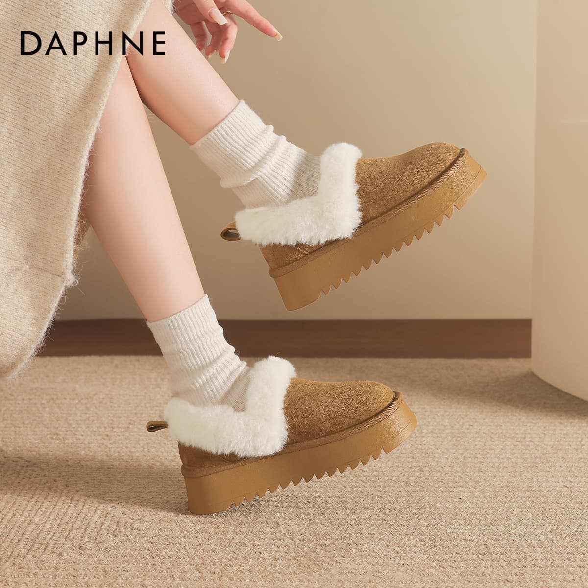 Ботинки зимние DAPHNE Ткань Стиль Майярд Однотонный Утолщенный и с Флисовой Подкладкой Термическая Слип-он Плюшевая Обувь - изображение 4