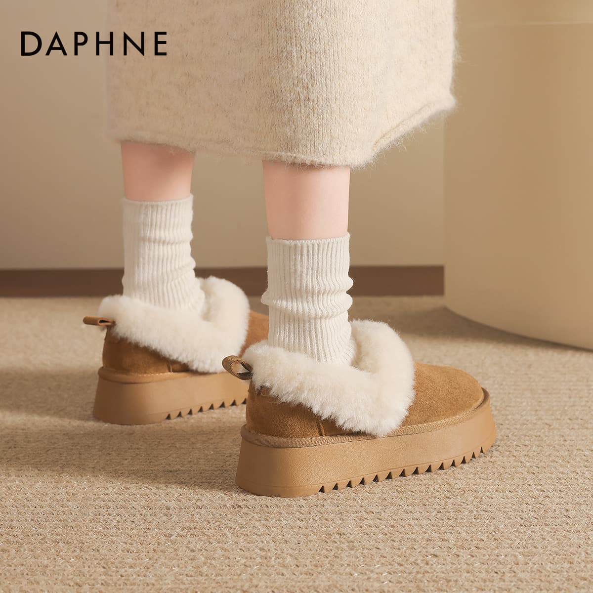Ботинки зимние DAPHNE Ткань Стиль Майярд Однотонный Утолщенный и с Флисовой Подкладкой Термическая Слип-он Плюшевая Обувь - изображение 6