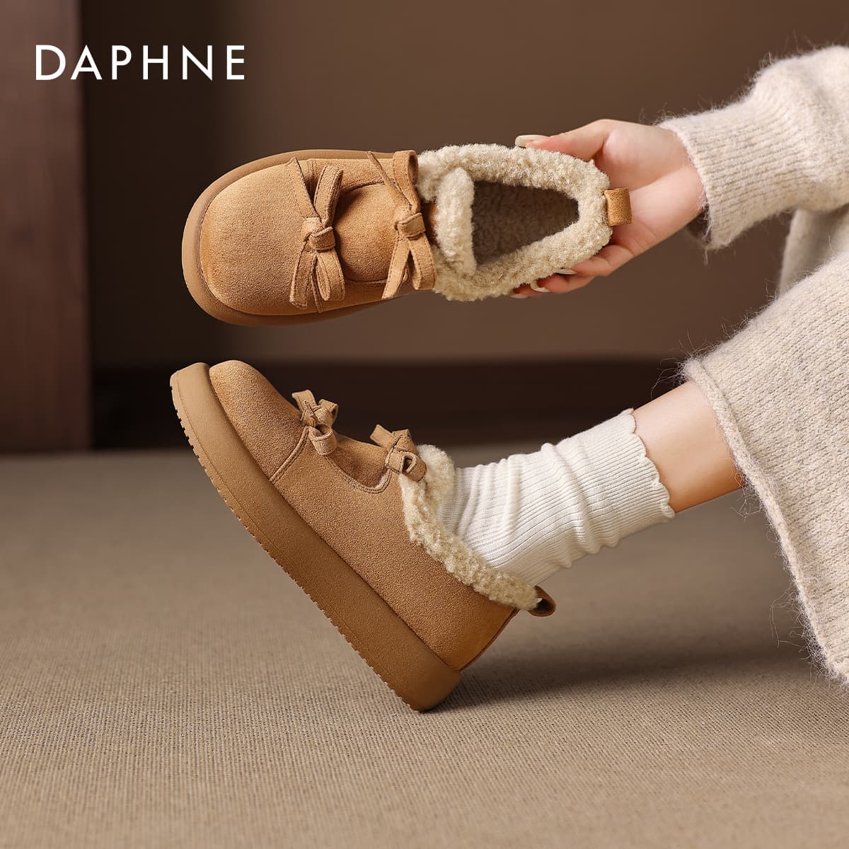Ботинки зимние DAPHNE Ткань Принцесса LIKE Элегантность Бант Утолщенный и с флисовой подкладкой Термический Легкий Противоскользящий - изображение 7