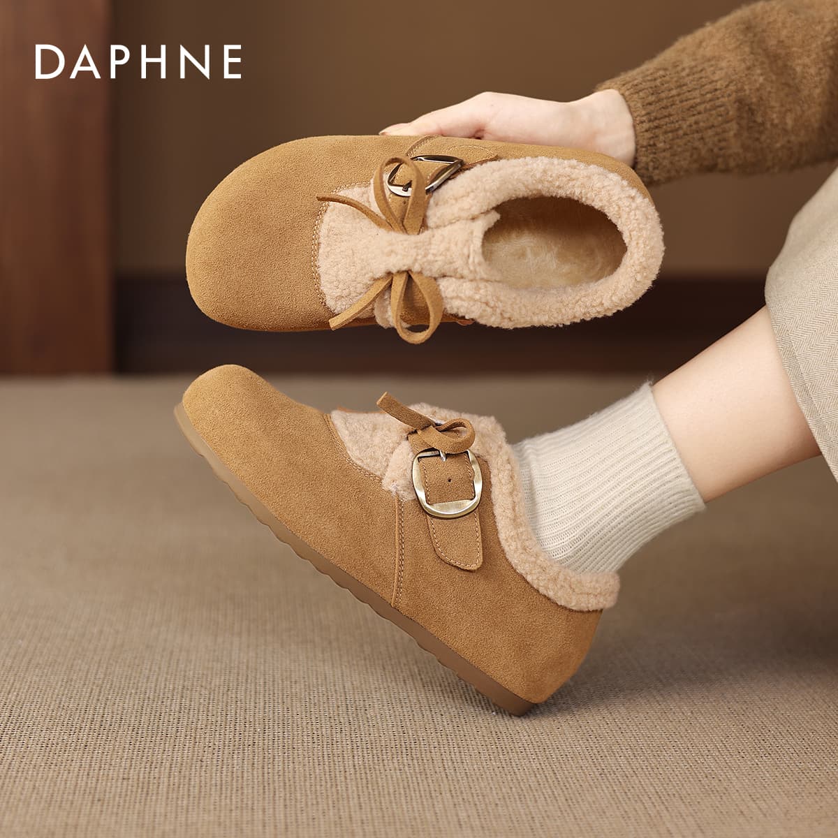 Ботинки зимние DAPHNE Ткань Удобная с Флисовой Подкладкой Универсальная Термическая Легкая Круглый Носок Планшет Биркенсток - изображение 3