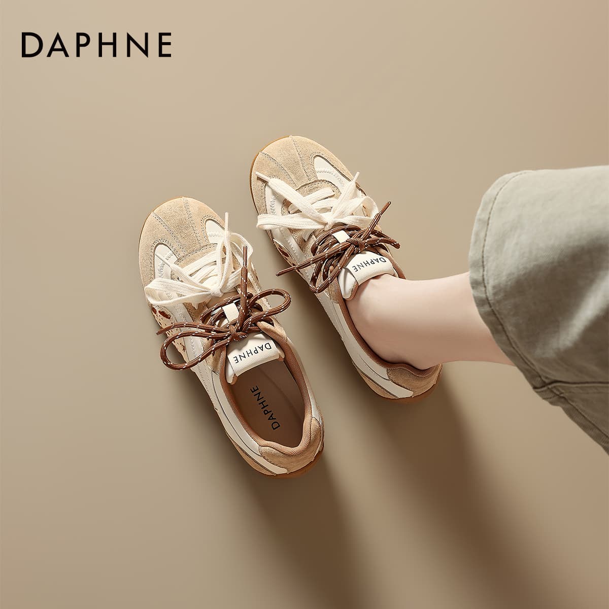 Кроссовки DAPHNE Кеды немецкой армии (GAT) Low Топ Абрикос Леопардовый принт Женские - изображение 7
