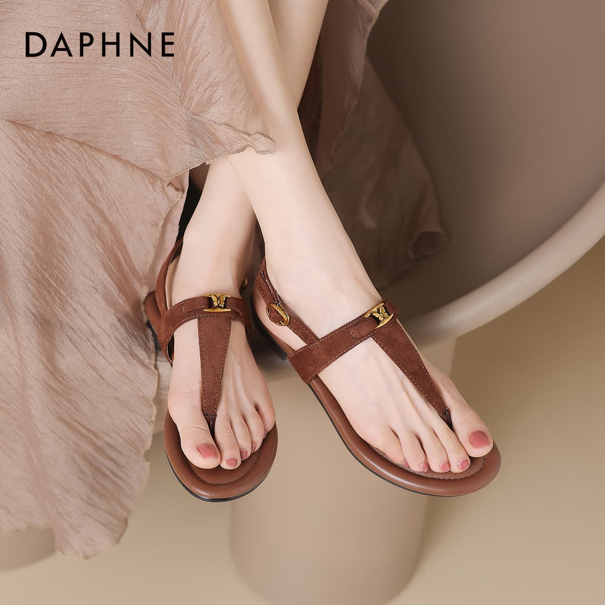 Шлёпанцы DAPHNE One Шнуровки Сандалии Женские Коричневые - изображение 5