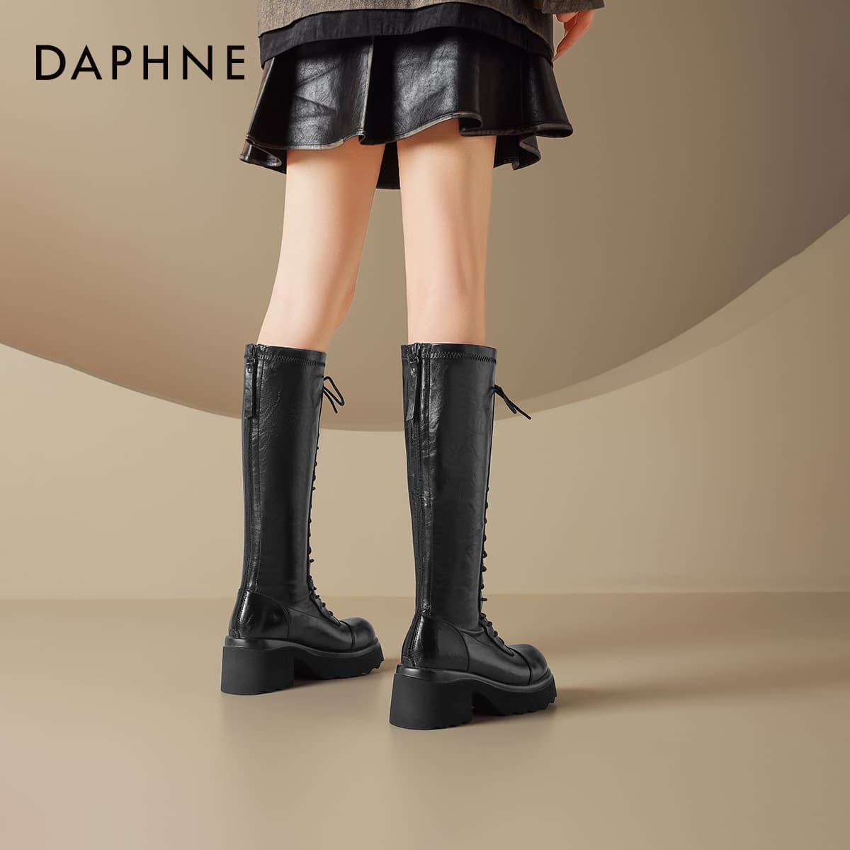 Ботинки DAPHNE Высокие сапоги до колена Черный Женские - изображение 5