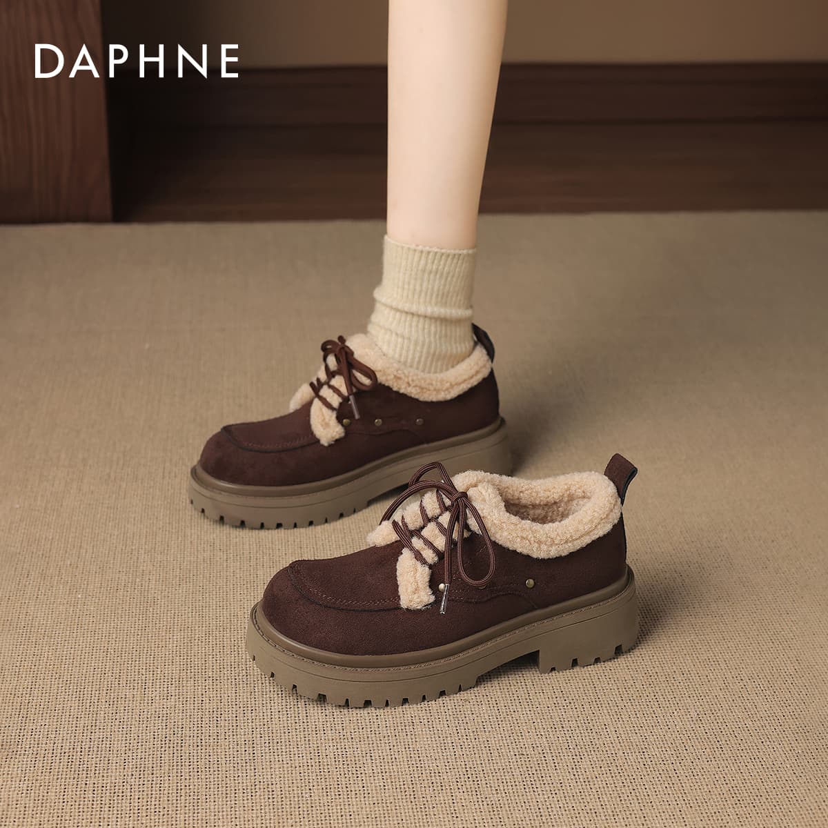 Ботинки зимние DAPHNE Ткань Стиль Майярд Однотонный Утолщенный и с Флисовой Подкладкой Термостойкие Противоскользящие Снежные Ботинки - изображение 8