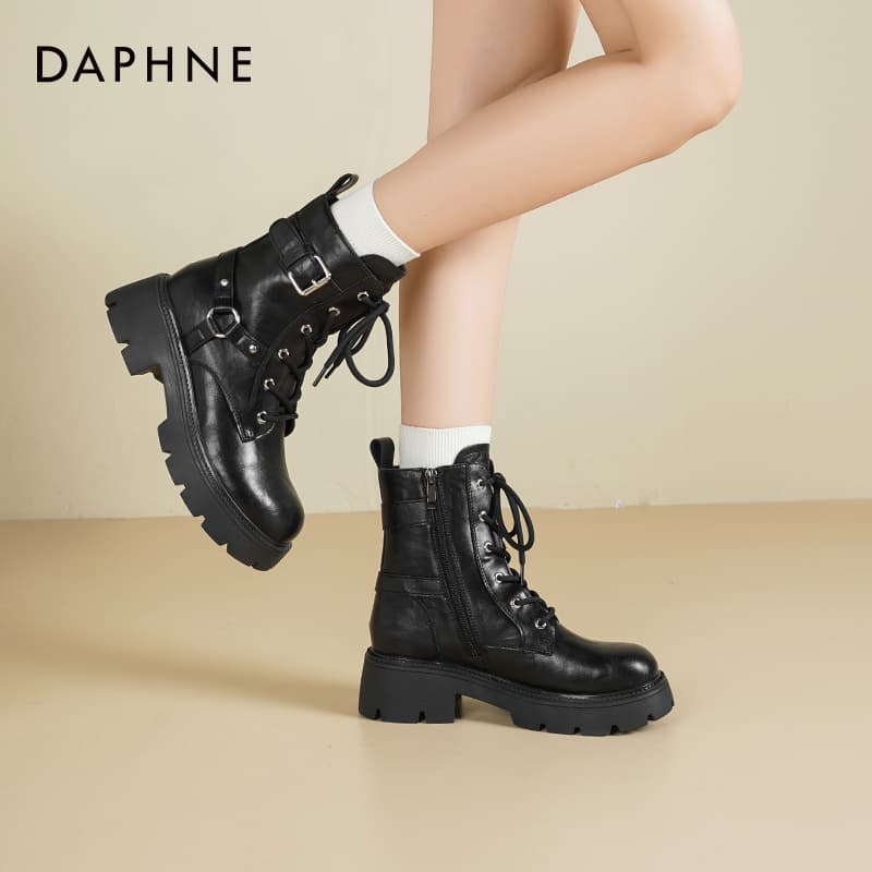 Ботинки DAPHNE Армейские ботинки Черный[Высота каблука 6 см] Женские - изображение 6