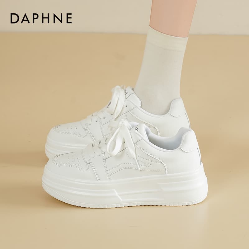 Кроссовки DAPHNE Скейтборд Кроссовки Low Топ Белые [5 5 см Платформа] Женские - изображение 4