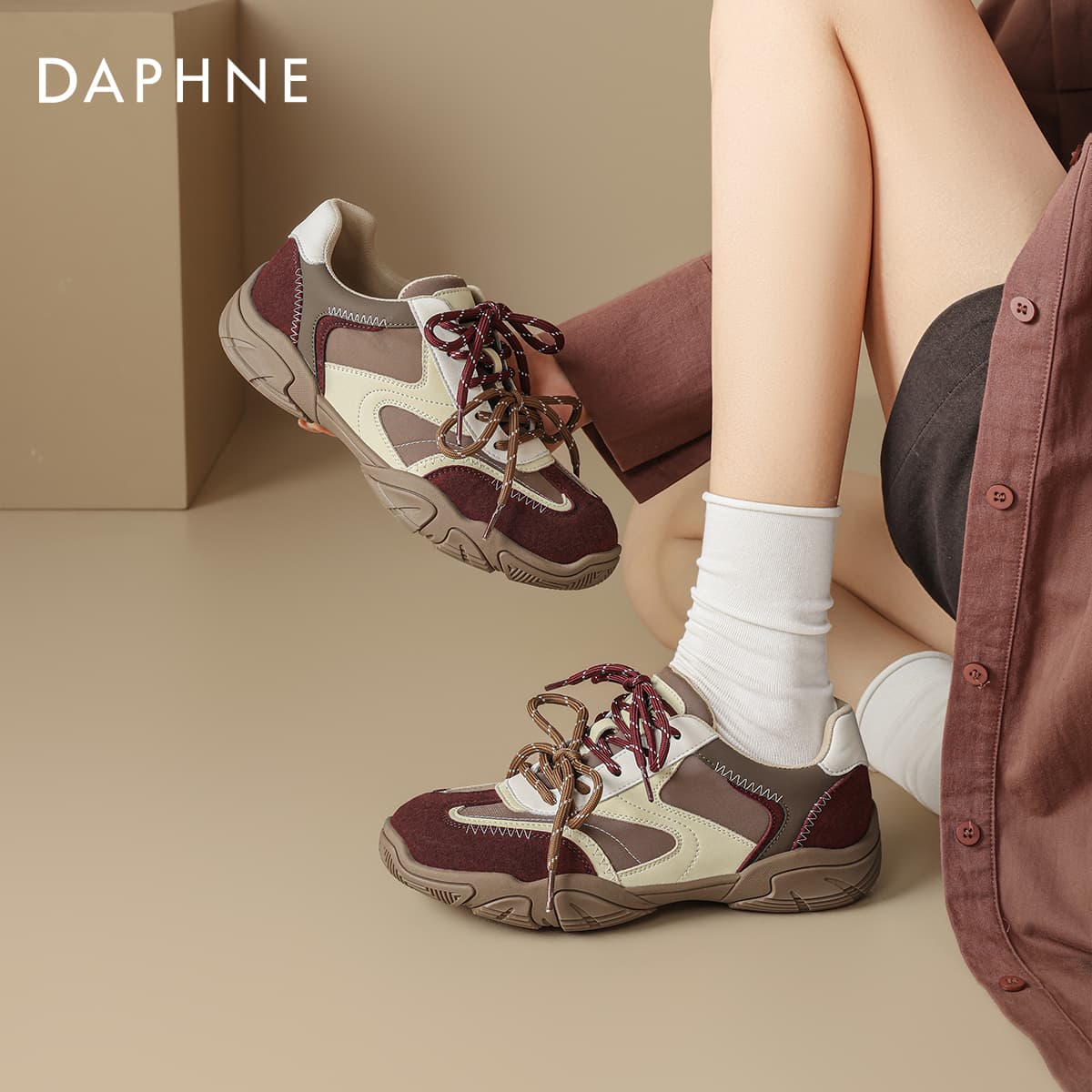 Кроссовки DAPHNE Повседневная обувь Low Топ Коричнево-красный Женские - изображение 6