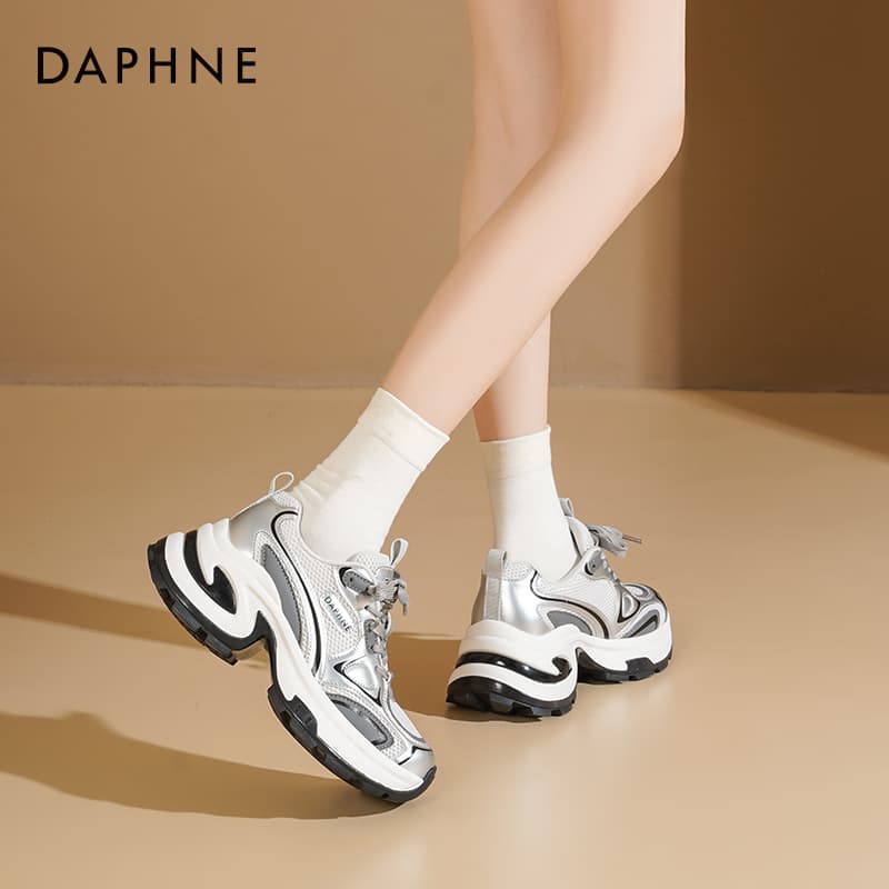 Кроссовки DAPHNE Массивные кроссовки MID Топ Серебряный [6,5 см Высота каблука] Женские - изображение 5