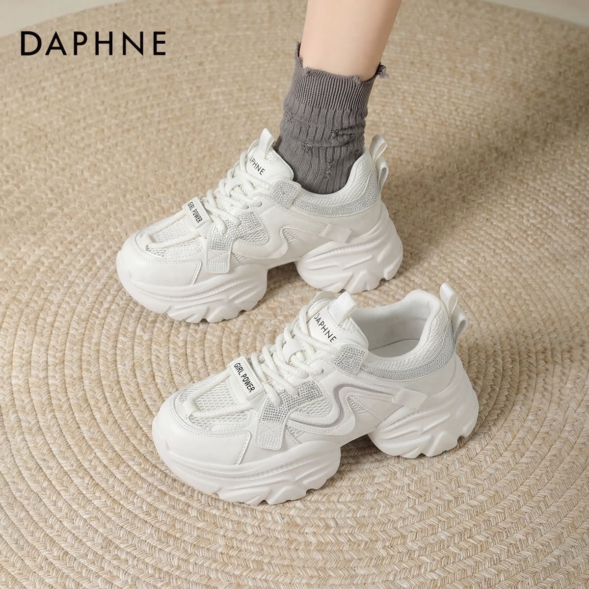 Кроссовки Daphne Синтетическая кожа текстиль устойчивый к истиранию дышащий противоскользящий низкий топ массивные кроссовки - изображение 4