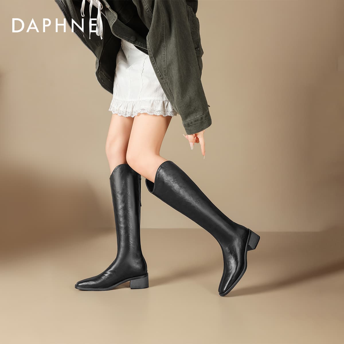 Ботинки DAPHNE Колено High Ботинки Черный Женские - изображение 4