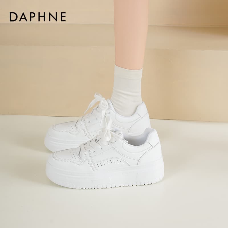 Кроссовки DAPHNE Скейтборд Кроссовки Низкий Топ Белый [Высота каблука 5 5 см] Женские - изображение 5