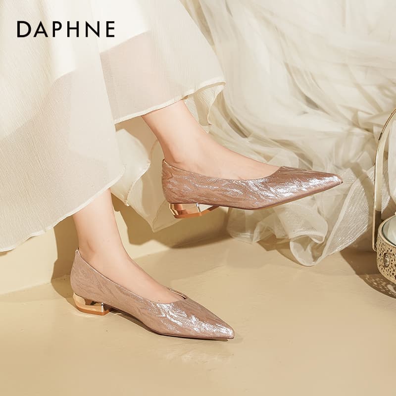 Тапочки DAPHNE Женская Повседневная Обувь Без Подкладки Низкий Топ Шампанский [Удобный Низкий Каблук] Женская - изображение 4