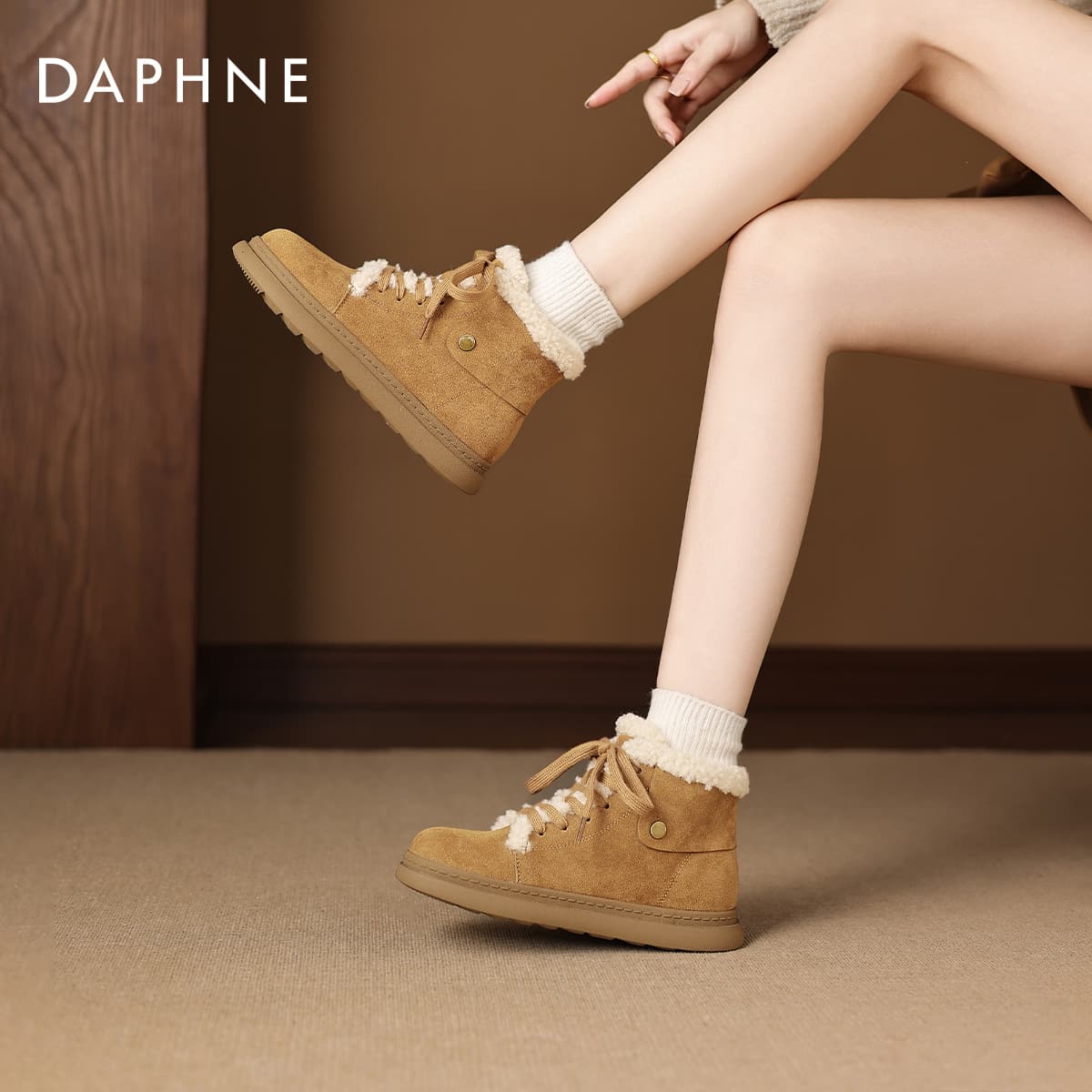 Ботинки DAPHNE Армейские ботинки Caramel Высота каблука 2,5 см Женские - изображение 3
