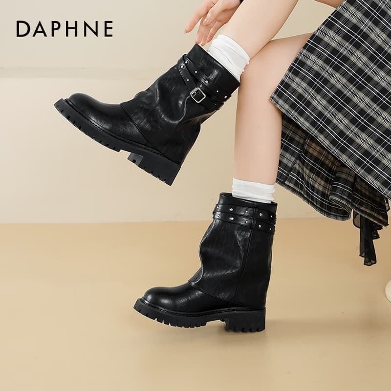 Сапоги DAPHNE Ботильоны Черный [Городской Шик Стиль Пряжки для ремня 4CM Высота каблука] Женские - изображение 6