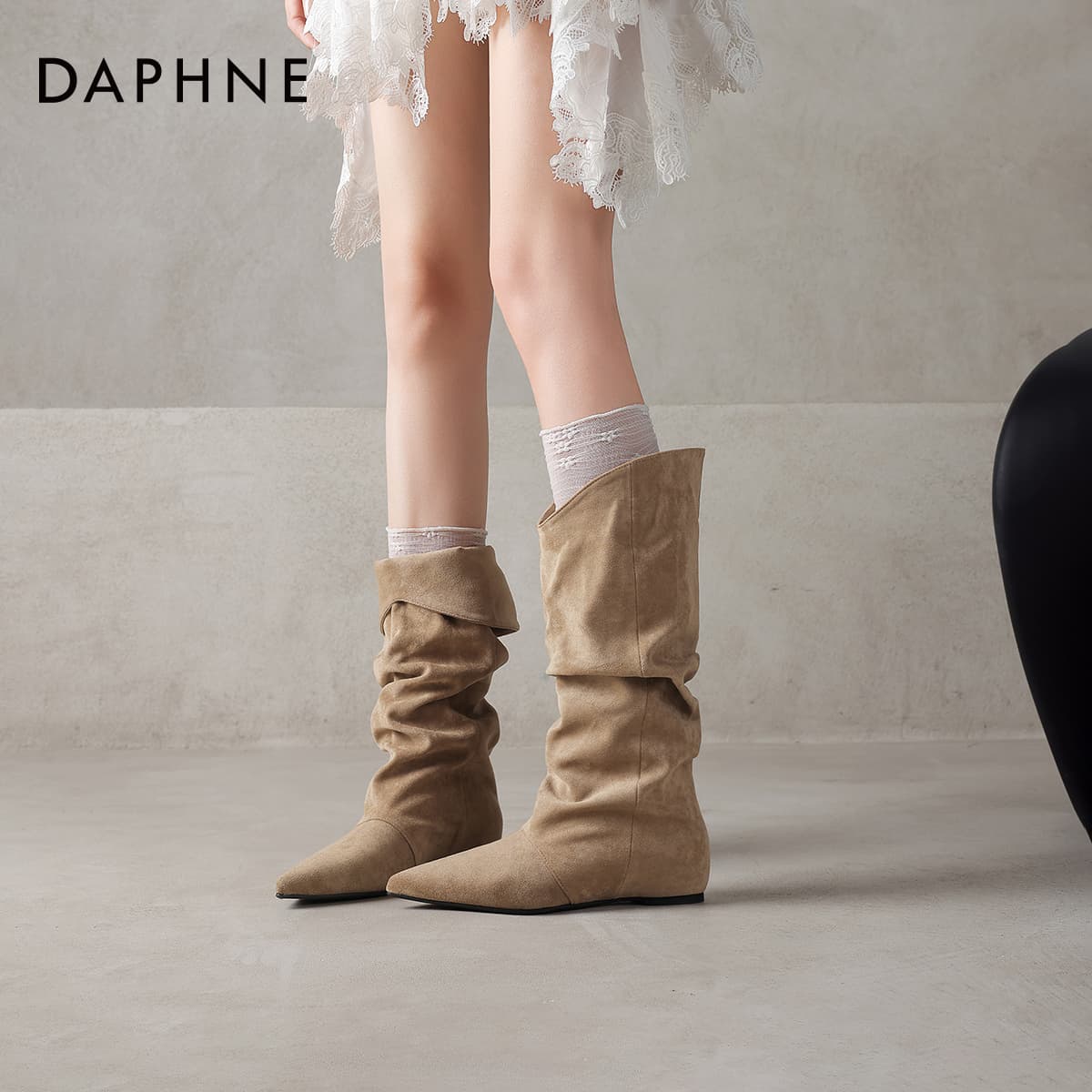 Ботинки DAPHNE Колено Высокие Ботинки Высокий Топ Хаки Женские - изображение 4