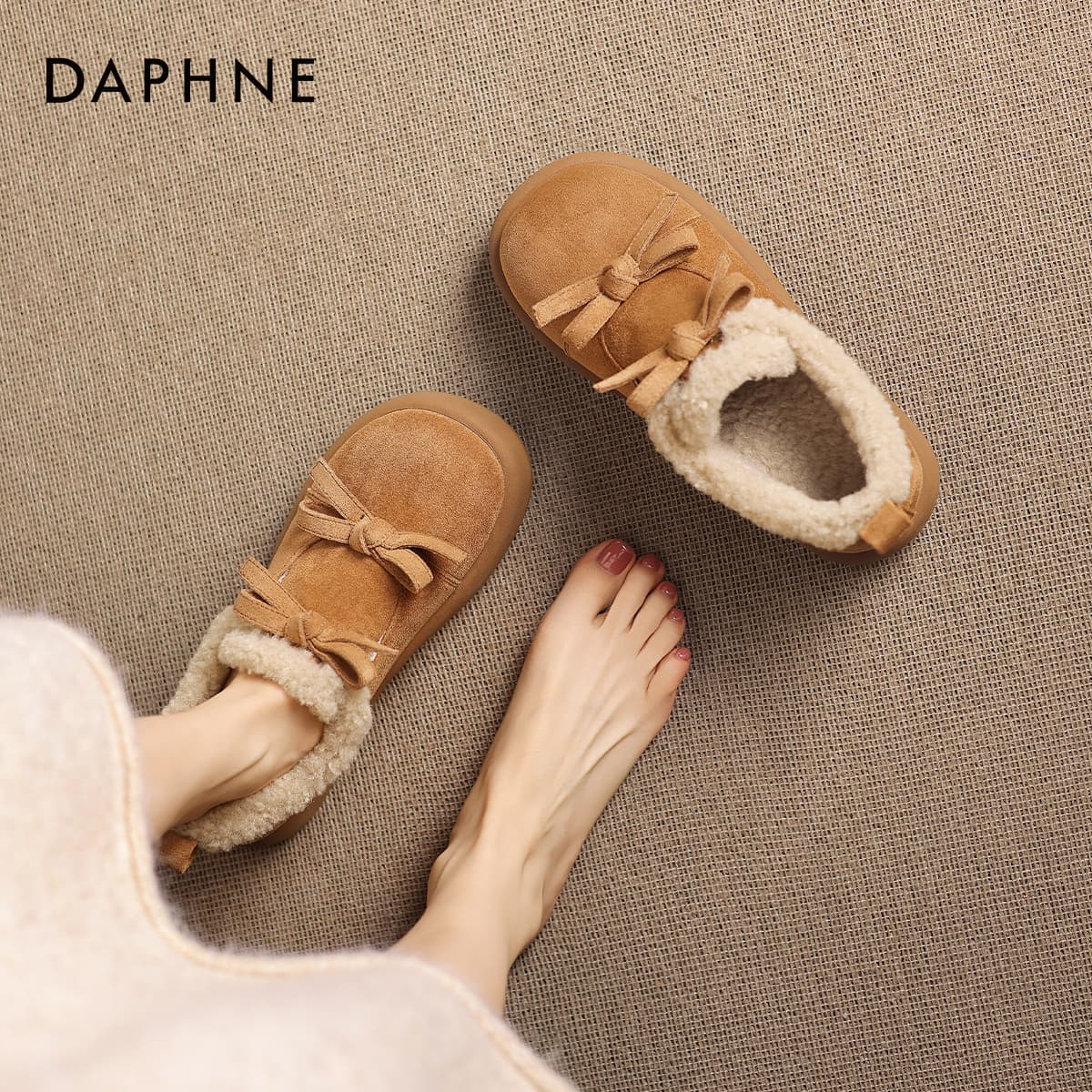 Ботинки зимние DAPHNE Ткань Принцесса LIKE Элегантность Бант Утолщенный и с флисовой подкладкой Термический Легкий Противоскользящий - изображение 3