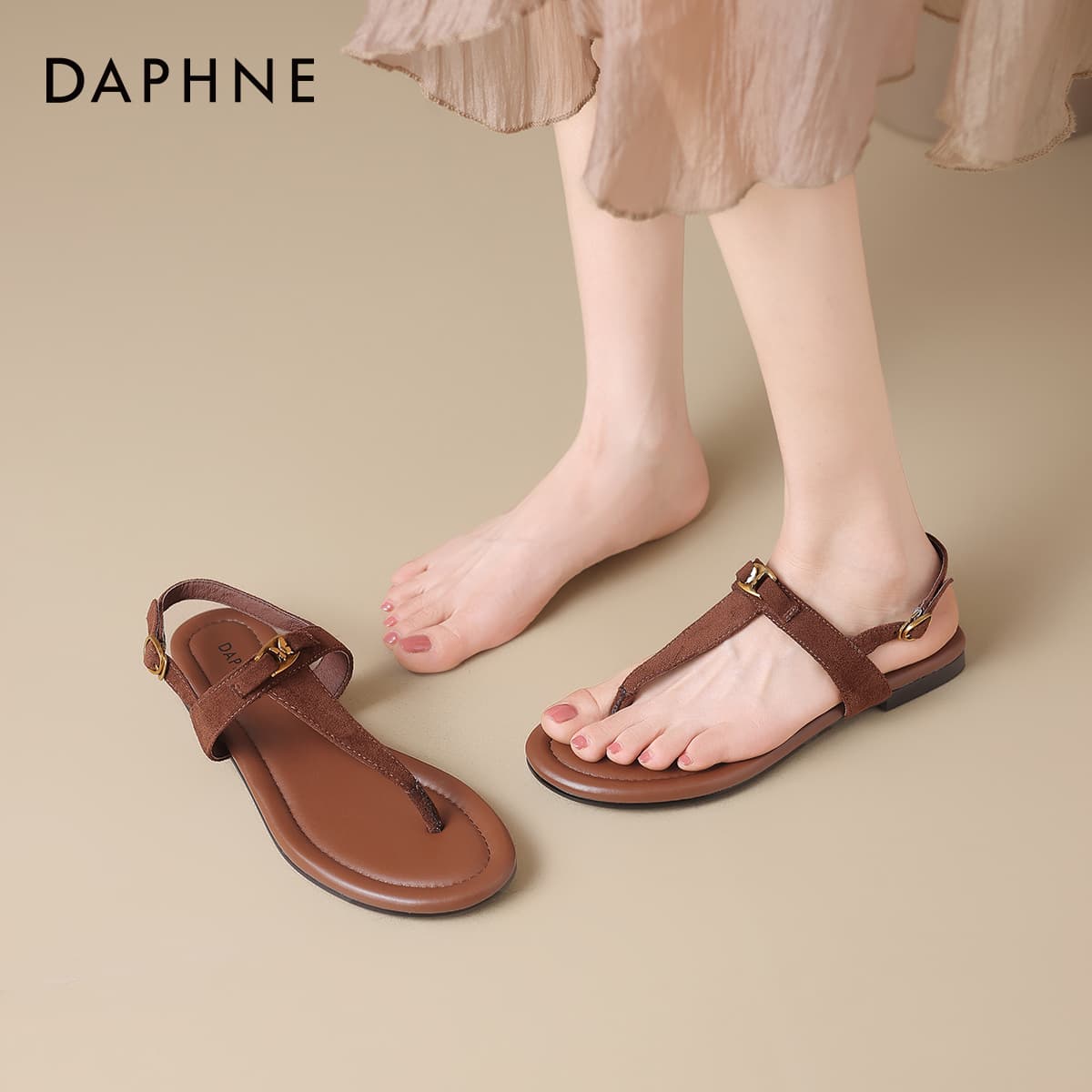 Шлёпанцы DAPHNE One Шнуровки Сандалии Женские Коричневые - изображение 7