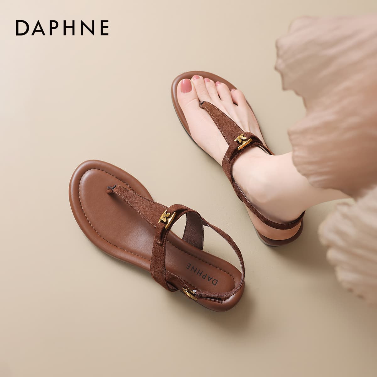 Шлёпанцы DAPHNE One Шнуровки Сандалии Женские Коричневые - изображение 4