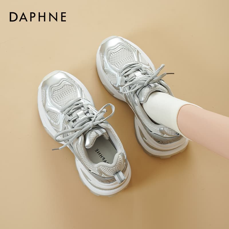 Кроссовки DAPHNE Массивные кроссовки High Топ Серебряный [6 см Высота каблука] Женские - изображение 5