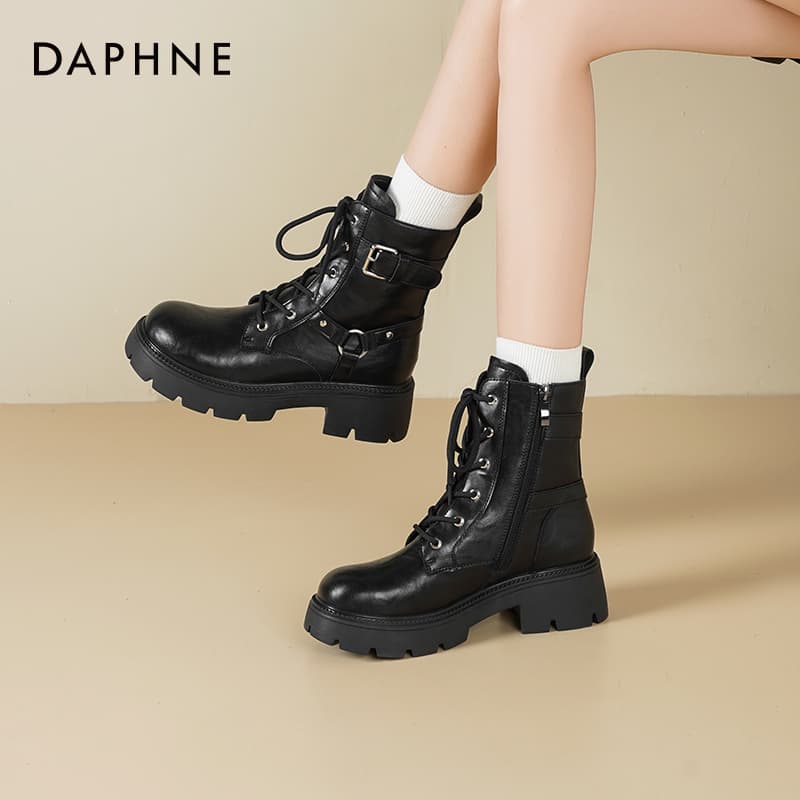 Ботинки DAPHNE Армейские ботинки Черный[Высота каблука 6 см] Женские - изображение 5