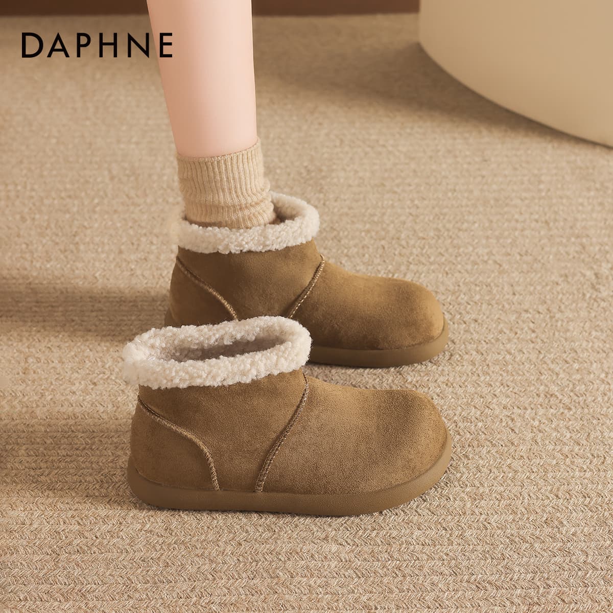 Ботинки зимние DAPHNE Ткань Стиль Майярд Однотонный Утолщенный и с Флисовой Подкладкой Термический Флис Обувь 11,5 см Снежные Ботинки - изображение 3