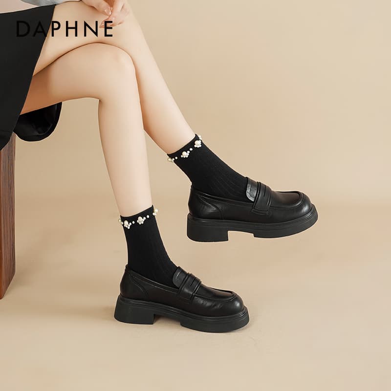 Лоферы DAPHNE Лоферы Низкий Топ Черный [Матовый Верх 4 см Каблук] Женские - изображение 8