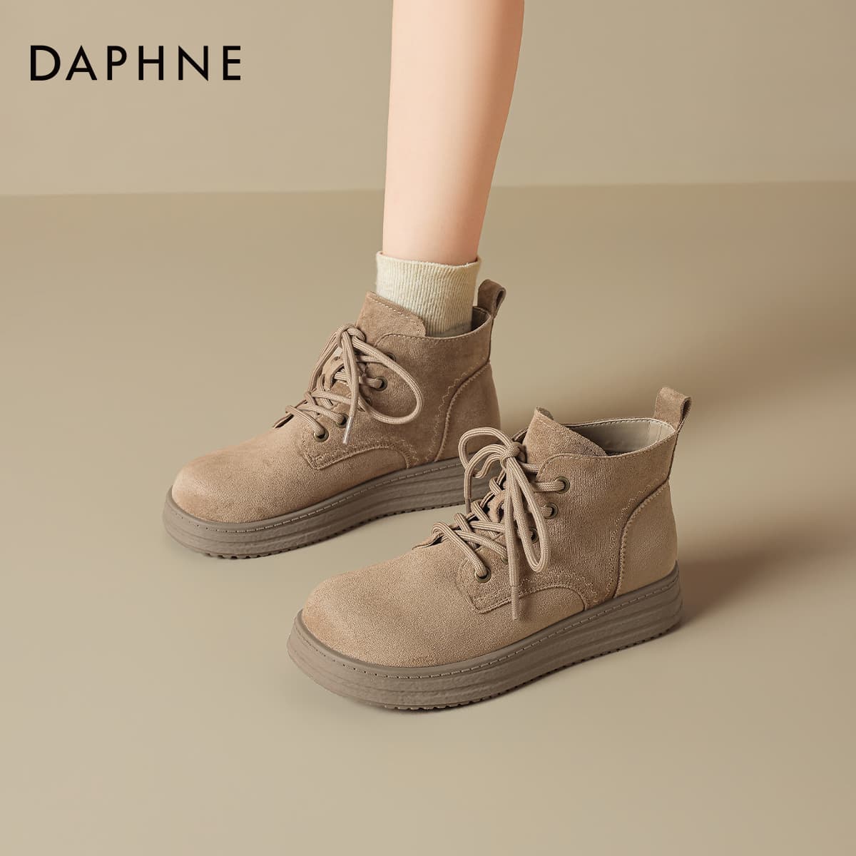 Ботинки DAPHNE Армейские ботинки Песок Женские - изображение 4