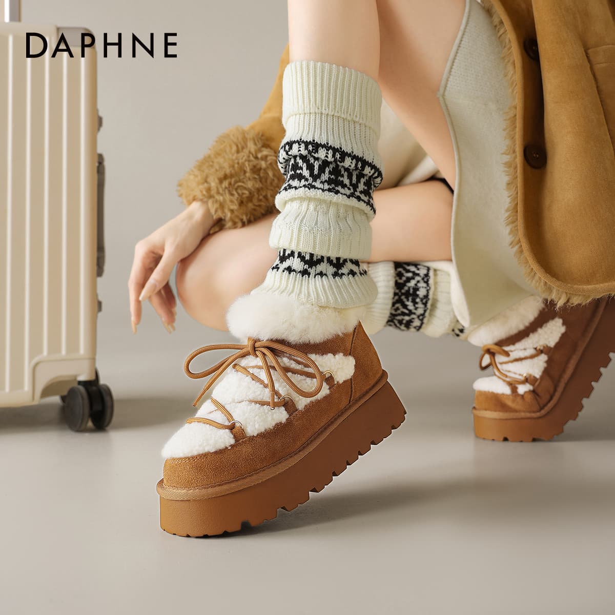 Ботинки зимние DAPHNE Горпкор (Gorpcore) Утолщенный и с флисовой подкладкой цветовой блок пэчворк противоскользящая термическая обувь - изображение 7