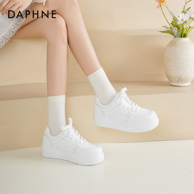 Кроссовки DAPHNE Скейтборд Кроссовки Низкий Топ Белый [Высота каблука 5 5 см] Женские - изображение 4