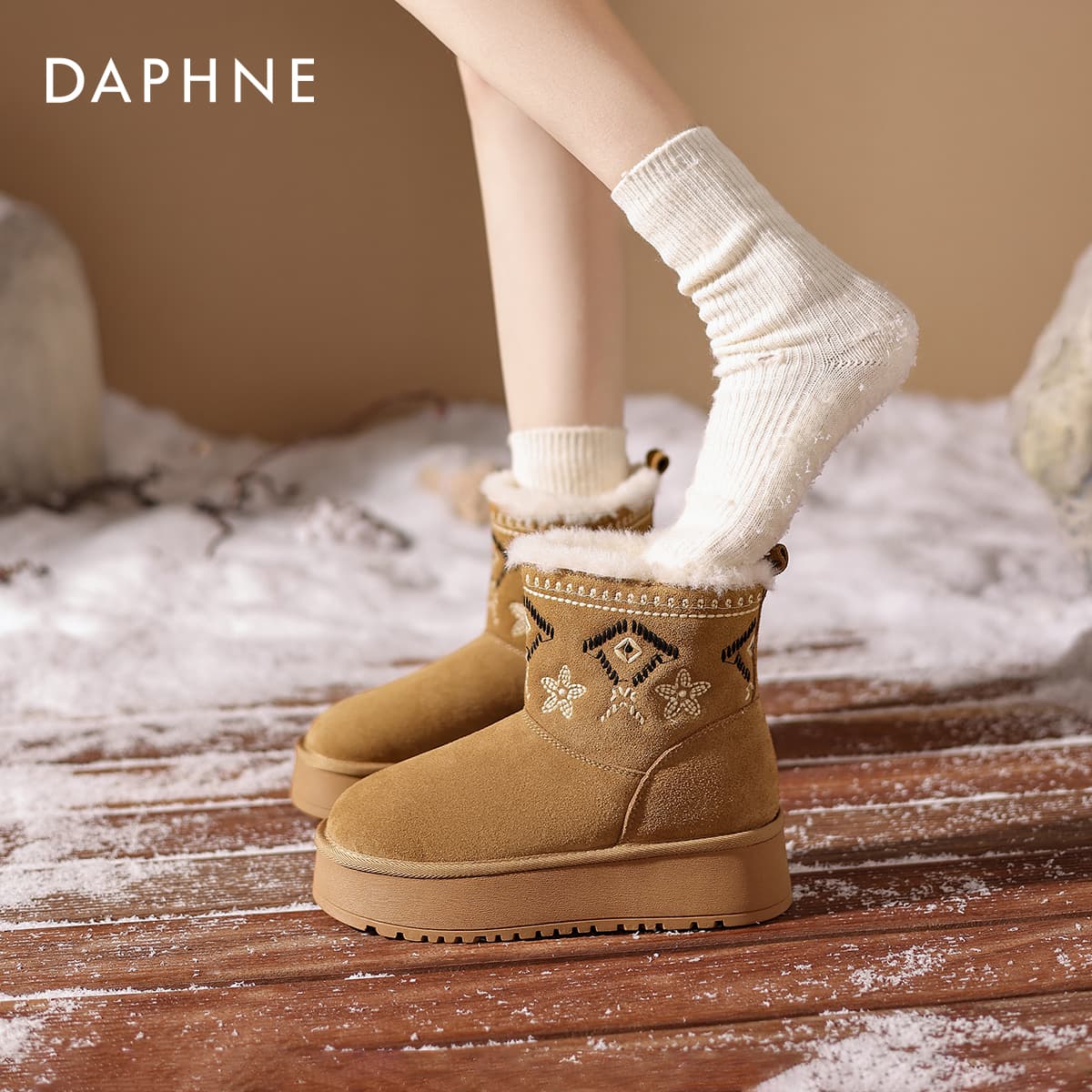 Ботинки зимние Daphne Сноубутсы Каштановые Высота каблука 4,7 см Женские - изображение 5