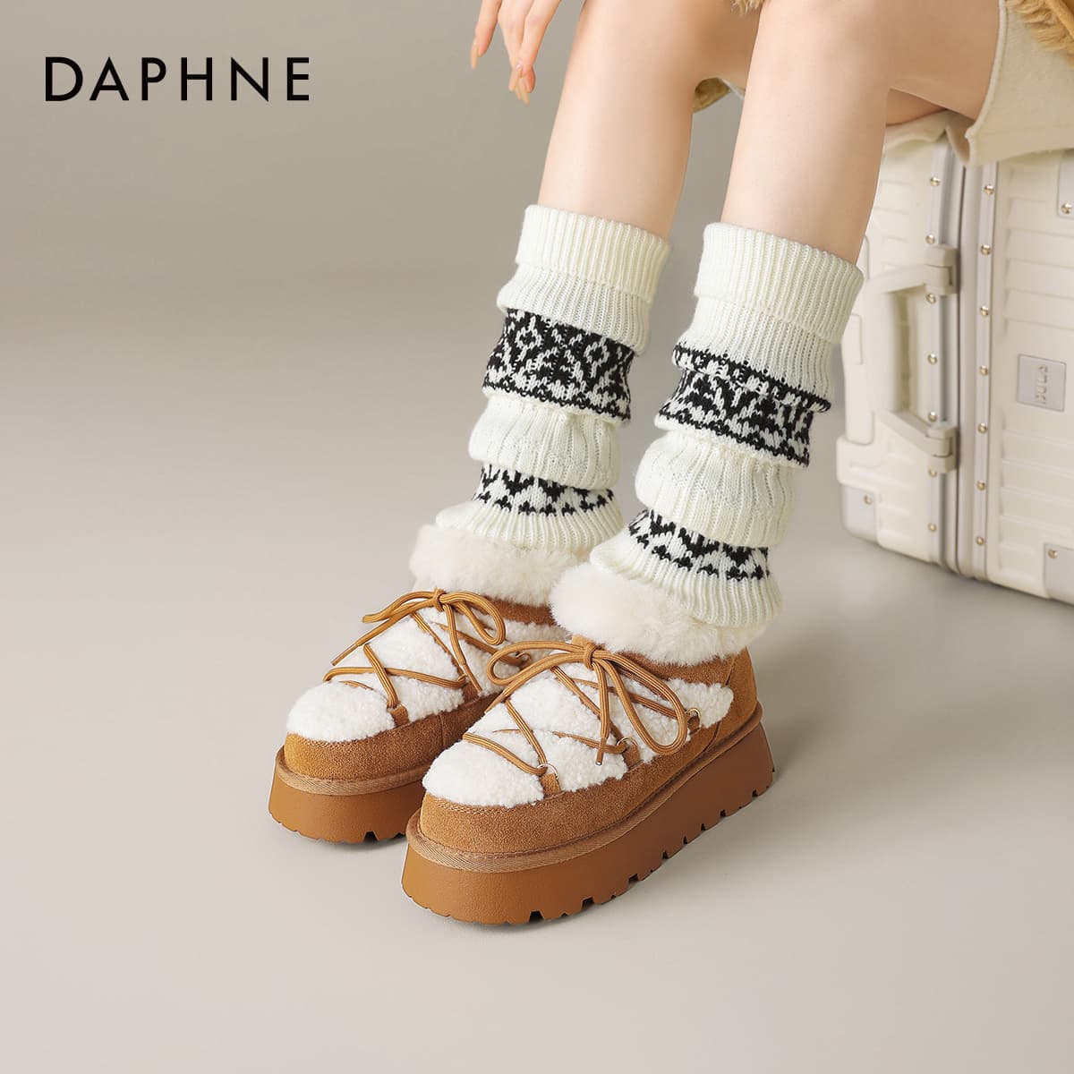 Ботинки зимние DAPHNE Горпкор (Gorpcore) Утолщенный и с флисовой подкладкой цветовой блок пэчворк противоскользящая термическая обувь - изображение 3