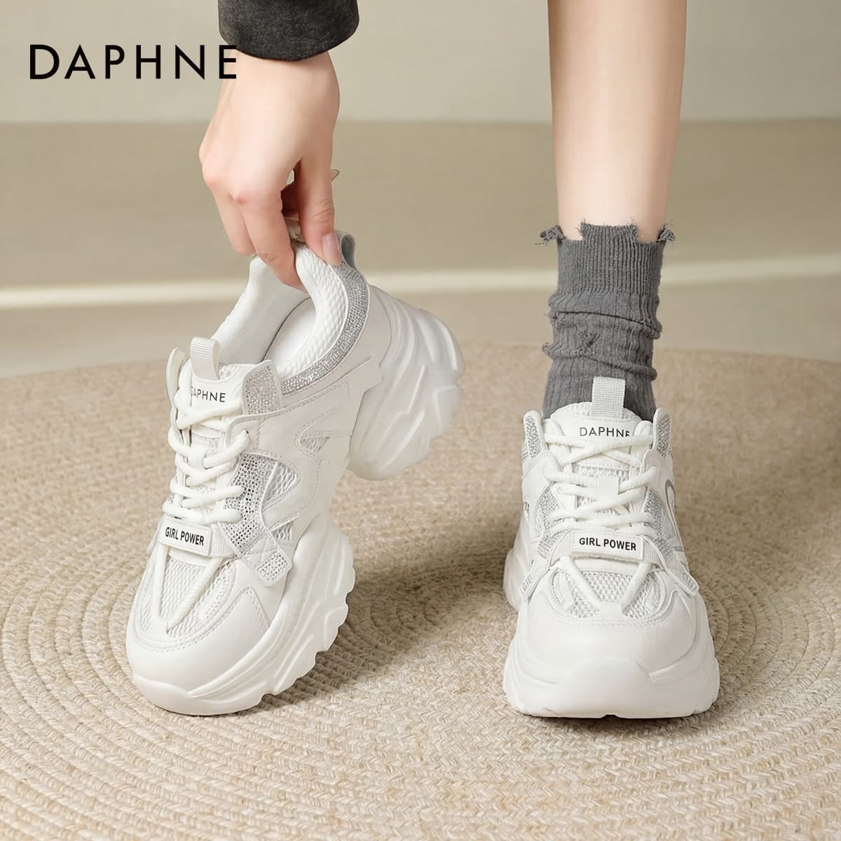 Кроссовки Daphne Синтетическая кожа текстиль устойчивый к истиранию дышащий противоскользящий низкий топ массивные кроссовки - изображение 6
