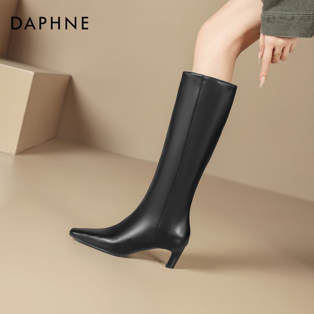 Ботинки DAPHNE Колено High Ботинки Черный Женские - изображение 6