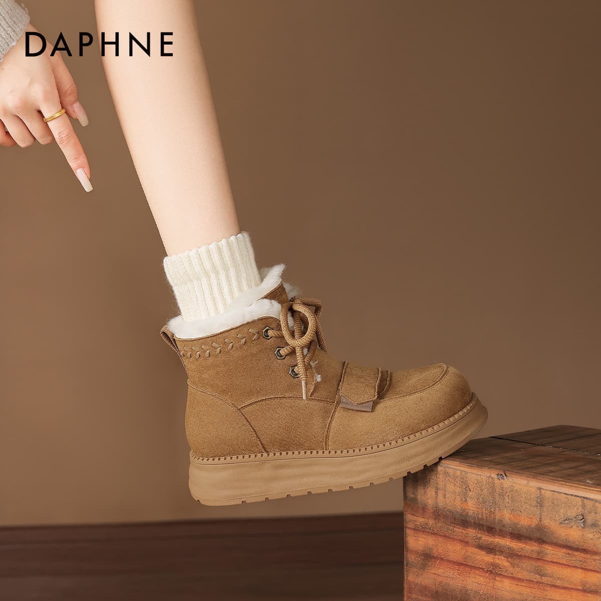 Ботинки зимние DAPHNE Сноубутсы Хаки Высота каблука 4CM Женские - изображение 5