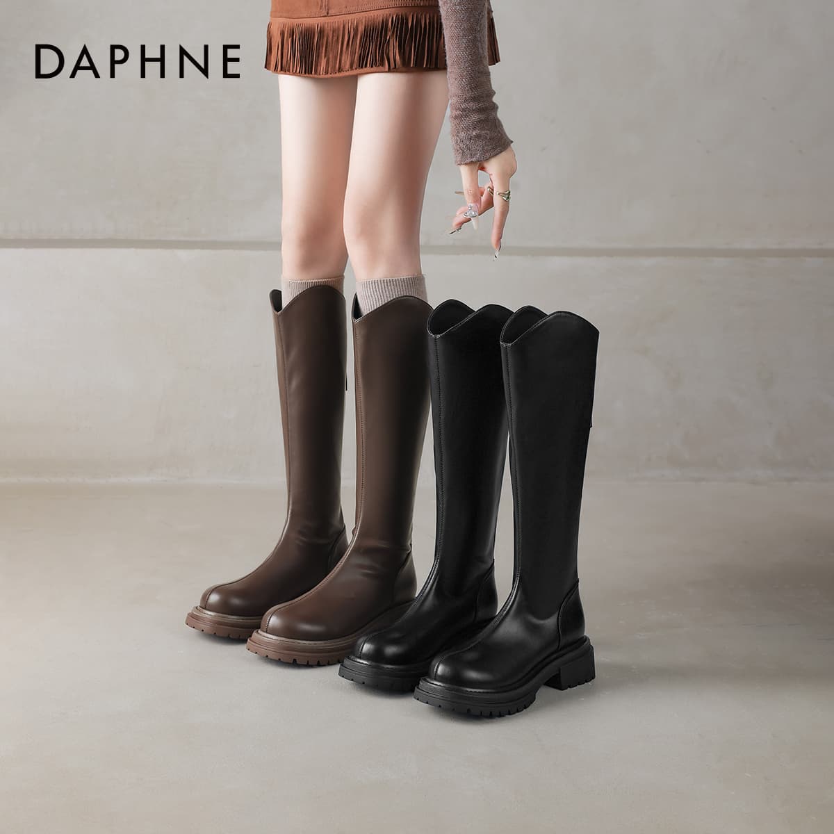 Ботинки DAPHNE Высокие сапоги до колена черные без подкладки женские - изображение 5