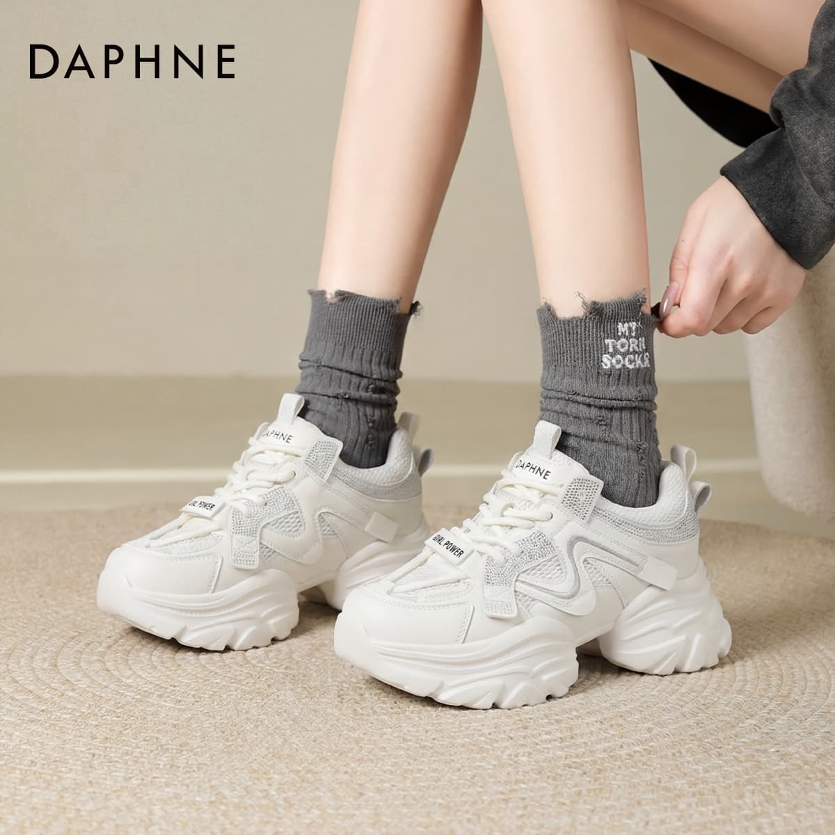 Кроссовки Daphne Синтетическая кожа текстиль устойчивый к истиранию дышащий противоскользящий низкий топ массивные кроссовки - изображение 3