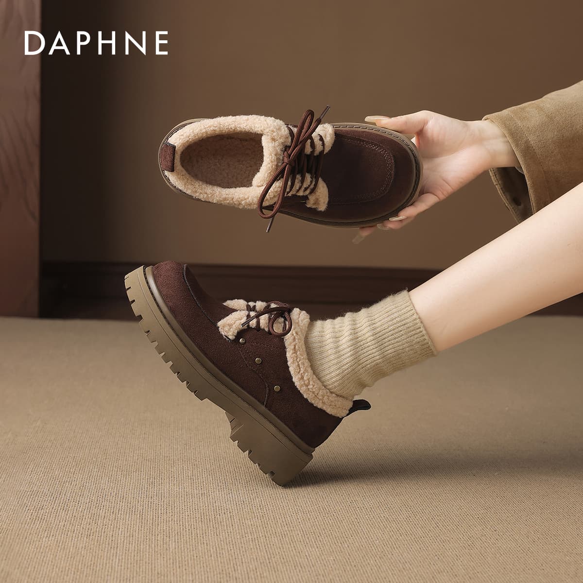 Ботинки зимние DAPHNE Ткань Стиль Майярд Однотонный Утолщенный и с Флисовой Подкладкой Термостойкие Противоскользящие Снежные Ботинки - изображение 4