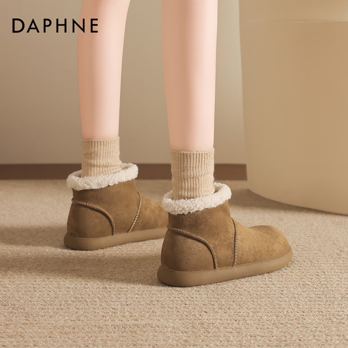 Ботинки зимние DAPHNE Ткань Стиль Майярд Однотонный Утолщенный и с Флисовой Подкладкой Термический Флис Обувь 11,5 см Снежные Ботинки - изображение 6