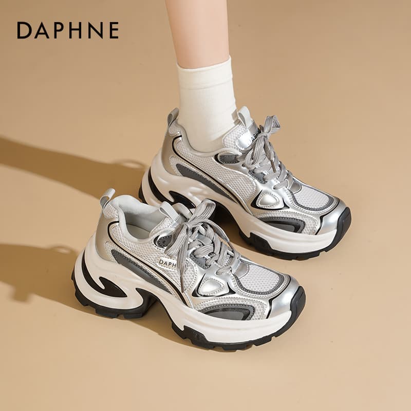 Кроссовки DAPHNE Массивные кроссовки MID Топ Серебряный [6,5 см Высота каблука] Женские - изображение 7
